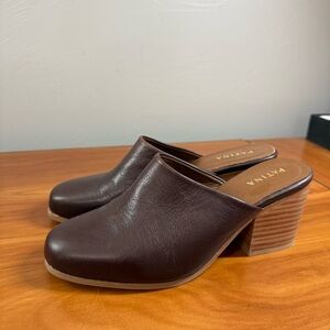 Patina By Portland Leather Brown Boho Closed Toe Clog Mule Block Heel Shoe 9